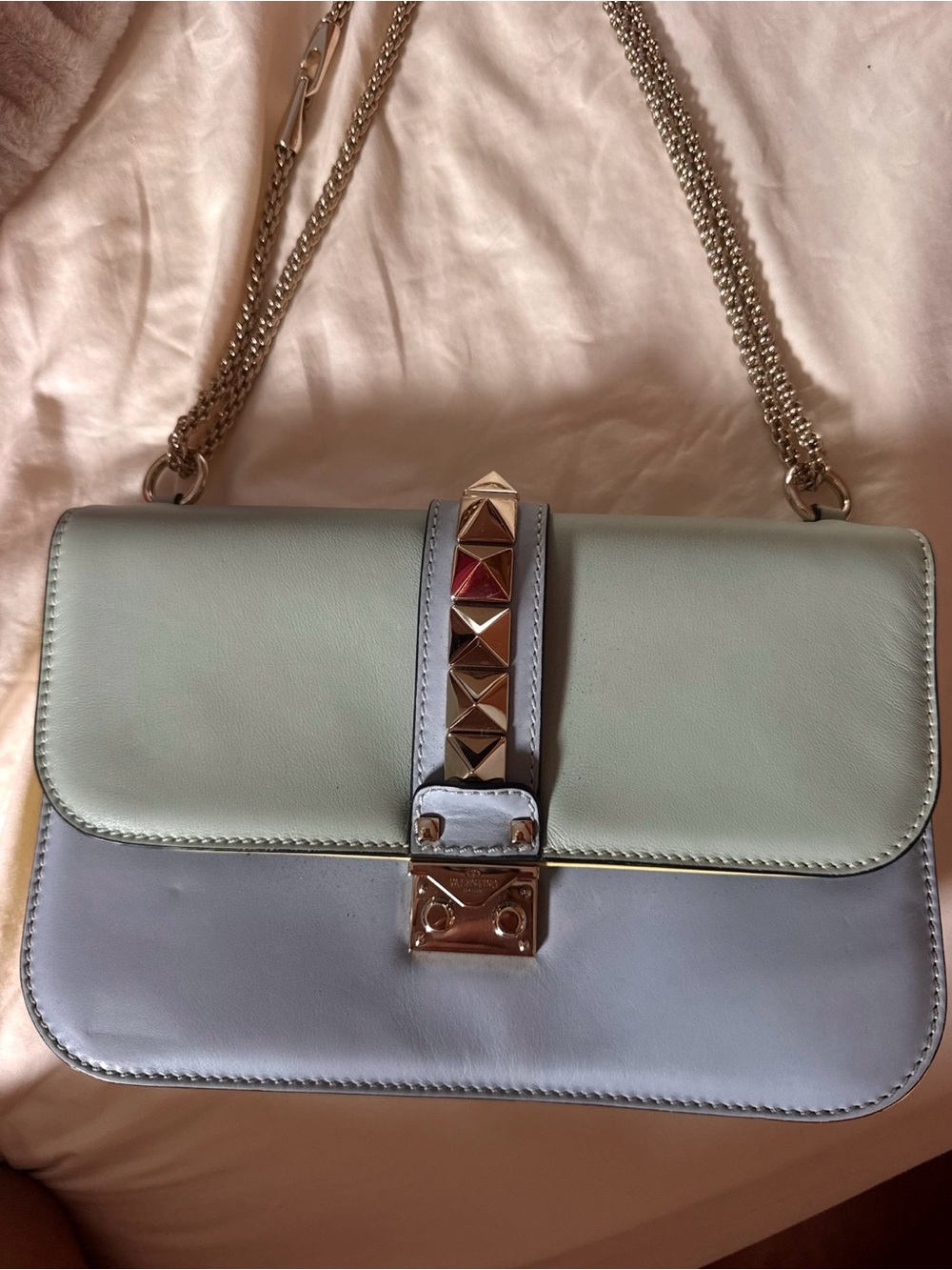 Valentino Two-Tone Stud-Detail Shoulder Bag in Mint and Lavender